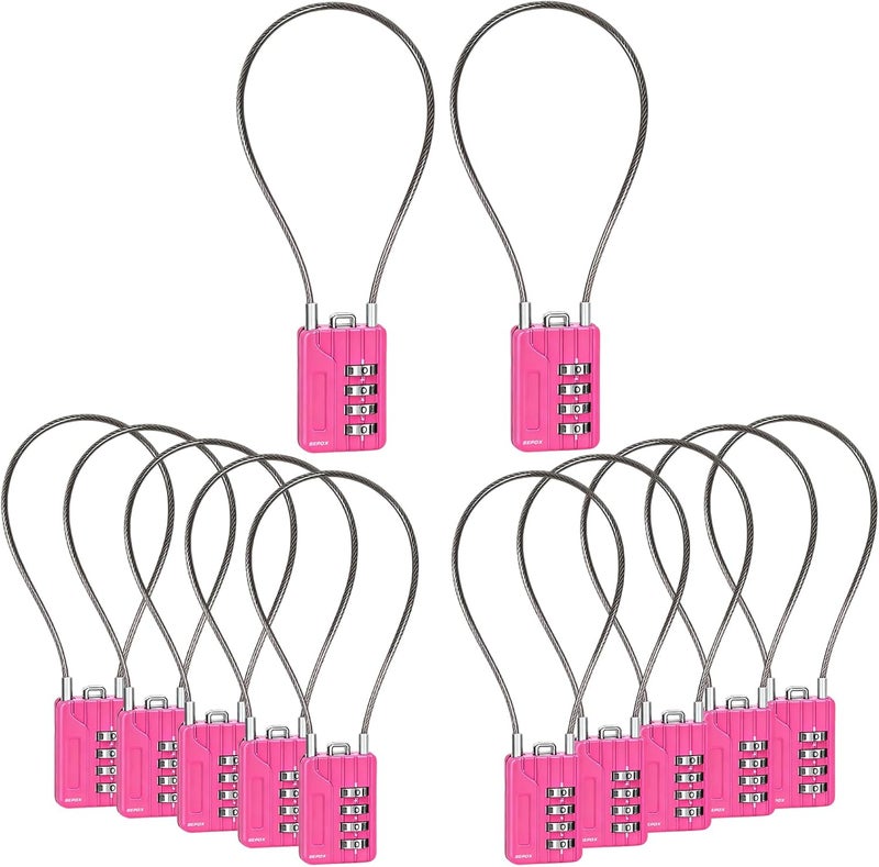 SEPOX ® 12pc Resettable 4-Digit Combination Padlock, 32cm Extra Long Vinyl Steel Cable – Multipurpose Lock for Gym Locker, Suitcase, Backpack – Durable Anti-Rust, Pink Gym Essentials for Women - Image 1
